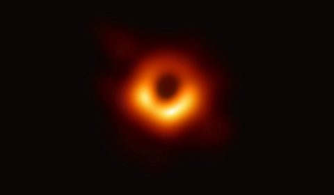 The first picture of a black hole was made using observations of the center of galaxy M87 taken by the Event Horizon Telescope. The image shows a bright ring formed as light bends in the intense gravity around a black hole 6.5 billion times the Sun’s mass. (Event Horizon Telescope Collaboration)