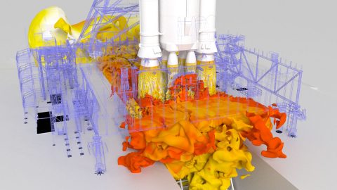 Simulating NASA's Space Launch System (SLS) rocket engines. (NASA/Michael Barad/Timothy Sandstrom)