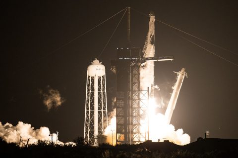 A SpaceX Falcon 9 rocket carrying the company's Crew Dragon spacecraft is launched on NASA’s SpaceX Crew-1 mission to the International Space Station with NASA astronauts Mike Hopkins, Victor Glover, Shannon Walker, and Japan Aerospace Exploration Agency astronaut Soichi Noguchi onboard, Sunday, Nov. 15, 2020, at NASA’s Kennedy Space Center in Florida. (NASA/Joel Kowsky)