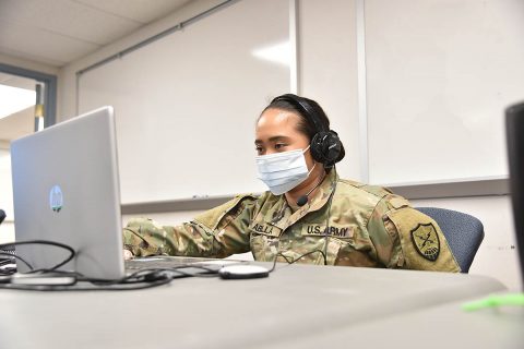 2nd Lt. Karina Abella assigned to the 175th CPT participates in the annual National Guard cybersecurity exercise Cyber Shield 2020, September 22nd. (Staff Sgt. Timothy Cordeiro, Tennessee National Guard Public Affairs Office)