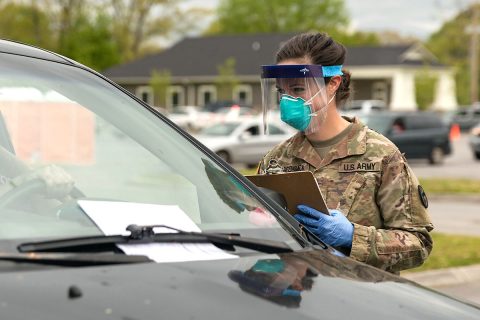 Sgt. Leann Roggensack, a field artilleryman with the 278th Armored Cavalry Regiment, works as a registered nurse in her civilian occupation. She is one of many Tennessee Guardsmen who have volunteered to help test Tennessee residents for COVID-19. (Sgt. Sarah Kirby).