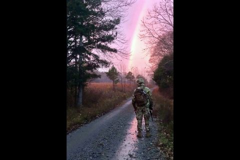 An Austin Peay State University Army ROTC cadet spots a rainbow during tactical training on Saturday, November 14th. (APSU) 