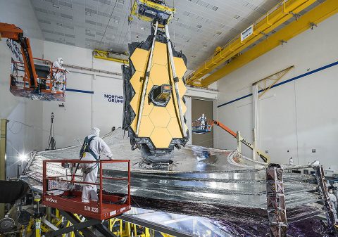 NASA's James Webb Space Telescope’s final tests are underway with the successful completion of its last sunshield deployment test, which occurred at Northrop Grumman in Redondo Beach, California. (NASA/Chris Gunn) NASA's James Webb Space Telescope’s final tests are underway with the successful completion of its last sunshield deployment test, which occurred at Northrop Grumman in Redondo Beach, California. (NASA/Chris Gunn)
