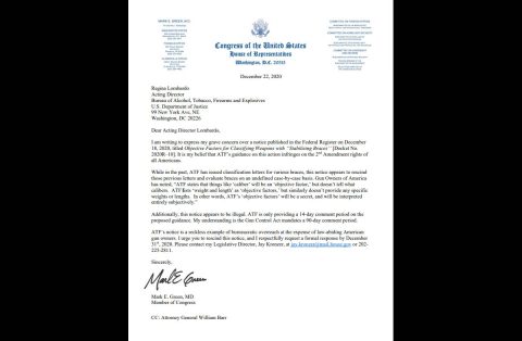 Rep. Mark Green Letter to the Bureau of Alcohol, Tobacco, Firearms and Explosives December 22