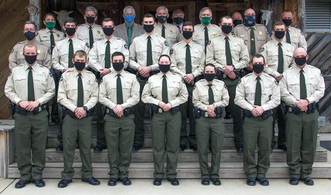 Pictured front row, (from left) are Parker Gerdes, Collin Jones, Robert Badgett Jr, Miranda Garner, Bethany Watson, Jared Poore, Andrew Rutherford. Second Row: Capt. Andy Rush, Brad Wheat, Ethan Brown, Gavin Henley, Andrew Weber, Rob Lewis, and Don Chance. Back Row: Major Shelley Hammonds, Capt. Randy Huskey, Executive Director Bobby Wilson, Deputy Director Jason Maxedon, Capt. Ken Reedy, Lt Col. Cape Taylor, Capt. Joe Campbell, Col. Darren Rider, and Capt. Matt Majors.