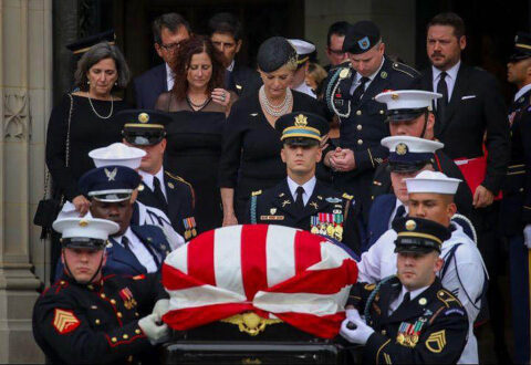 Austin Peay State University ROTC cadet Staff Sgt. Zachary Miller at front right during McCain's funeral. (Submitted photo) 