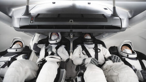 Members of the SpaceX Crew-2 mission to the International Space Station participated in training in Hawthorne, California, on Jan. 11, 2021. Pictured from left are ESA (European Space Agency) astronaut Thomas Pesquet, NASA astronauts Megan McArthur and Shane Kimbrough, and Japan Aerospace Exploration Agency (JAXA) astronaut Akihiko Hoshide. (SpaceX)