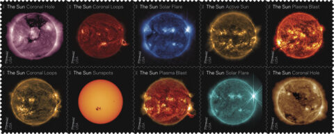 The United States Post office announced on Jan. 15, 2021, that they would be releasing a series of stamps highlighting images of the Sun captured by NASA's Solar Dynamics Observatory. (NASA/SDO/USPS) The United States Post office announced on Jan. 15, 2021, that they would be releasing a series of stamps highlighting images of the Sun captured by NASA's Solar Dynamics Observatory. (NASA/SDO/USPS)