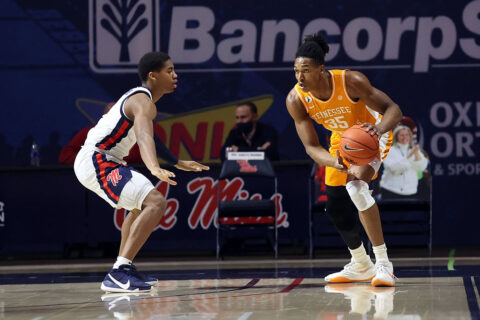 Tennessee Men's Basketball senior Yves Pons lead the Vols with 13 points against Ole Miss, Tuesday. (UT Athletics)