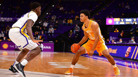 Tennessee Men's Basketball freshman Jaden Springer had 21 points, seven assists and six rebounds against LSU Saturday night. (UT Athletics)