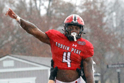 Austin Peay State University Football sophomore running back Brian Snead rushed for 227 yards and 3 touchdowns in Sunday's win over Tennessee State. (Robert Smith, APSU Sports Information)