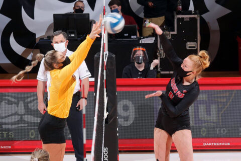 2021 APSU Volleyball -3 Austin Peay State University Volleyball takes down Tennessee Tech 3-0 at the Dunn Center, Monday. (Robert Smith, APSU Sports Information)
