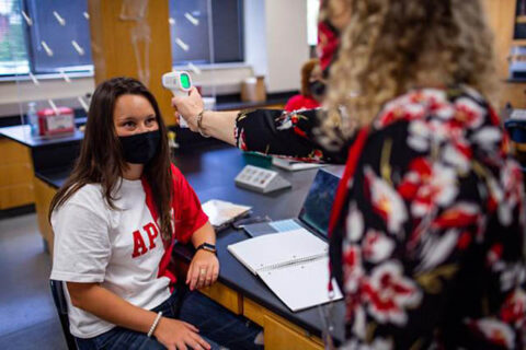 Austin Peay State University student having their temperature taken. (APSU)