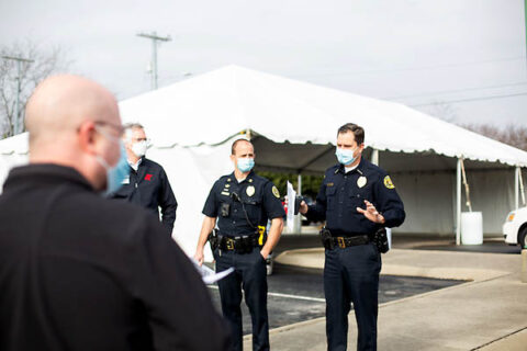 Local emergency officials examine Austin Peay State University's vaccine site. (APSU)