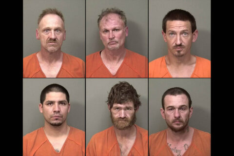 Montgomery County Sheriff’s Office arrests (Top L to R) Brian Joyce, Daniel Brinkley, Johnathan Askew, (Botttom L to R) Seki Sanchez, Jeremy Shivers and Jonathan Hunter for Theft.