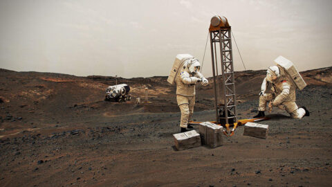 In this illustration, NASA astronauts drill into the Mars’ subsurface. The agency is creating new maps that show where ice is most likely to be easily accessible to future astronauts. (NASA) In this illustration, NASA astronauts drill into the Mars’ subsurface. The agency is creating new maps that show where ice is most likely to be easily accessible to future astronauts. (NASA)