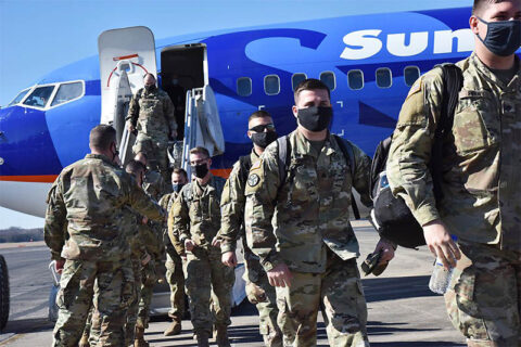 Soldiers from the 253rd Military Police Company are welcomed home by Maj. Gen. Jeff Holmes, Tennessee’s Adjutant General, and his command team, as they arrived in Smyrna on Feb. 3, following an 11-month deployment in support of overseas contingency operations. (Capt. Kealy Moriarty)