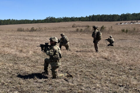 Soldiers from 1st Battalion, 506th Infantry Regiment “Red Currahee”, 1st Brigade Combat Team “Bastogne”, 101st Airborne Division (Air Assault) preparing to assault on the objective on Fort Polk, Louisiana during a live fire exercise Feb. 20. (U.S. Army Photo by Maj. Vonnie Wright)