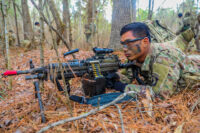 U.S. Army Staff Sgt. Viccett Neay, squad leader, C Company, 1st Battalion, 506th Infantry Regiment “Red Currahee”, 1st Brigade Combat Team “Bastogne”, 101st Airborne Division (Air Assault), pulls security during Toccoa Tough II, a leadership professional development course March 8-12, on post. (Sgt. Lynnwood Thomas)