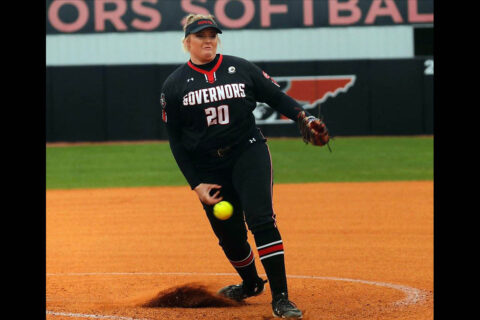 Austin Peay State University Softball pitcher Harly Mullins allowed only three hits in Govs 4-0 win over Morehead State. (Robert Smith, APSU Sports Information)