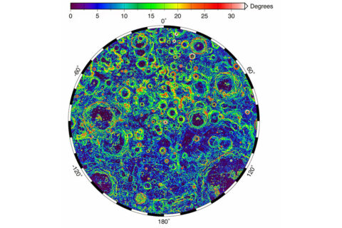 The Lunar Orbiter Laser Altimeter (LOLA) aboard the Lunar Reconnaissance Orbiter (LRO) sends laser pulses down to the surface of the Moon from the orbiting spacecraft. These pulses bounce off of the Moon and return to LRO, providing scientists with measurements of the distance from the spacecraft to the lunar surface. (NASA/LRO)