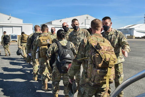 Soldiers from the 252nd Military Police Company are welcomed home by Brig. Gen. Jimmie Cole, Tennessee’s Land Component Commander, and his command team, as they arrived in Smyrna on March 26th, following an 11-month deployment in support of Operation Enduring Freedom. (Staff Sgt. Tim Cordeiro)