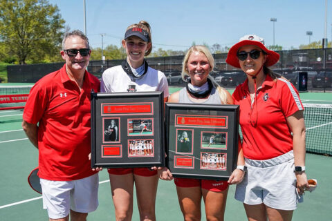 Austin Peay State University Women's Tennis seniors (L to R) Fabienne Schmidt and Ana Albertson were honored Friday on Senior Day. (APSU Sports Information) Austin Peay State University Women's Tennis seniors (L to R) Fabienne Schmidt and Ana Albertson were honored Friday on Senior Day. (APSU Sports Information)