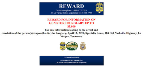 ATF offers reward in La Vergne Gun Store Burglary