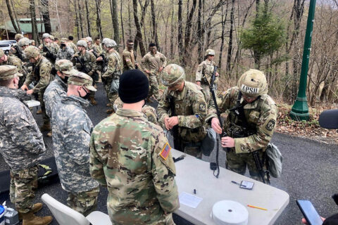 Austin Peay State University’s ROTC Ranger Challenge team competes during Day 1 of the Sandhurst competition. (APSU)