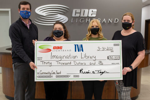 Customer Service Manager of TVA, Lynn Huffstetler; Co-Chair of The Imagination Library, Karen Morrow; Community Affairs Coordinator of CDE Lightband, Lindsey Pease; Business Development Coordinator of CDE Lightband, April Stilwell. Customer Service Manager of TVA, Lynn Huffstetler; Co-Chair of The Imagination Library, Karen Morrow; Community Affairs Coordinator of CDE Lightband, Lindsey Pease; Business Development Coordinator of CDE Lightband, April Stilwell.