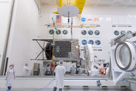 In late March of 2021, a main component of NASA’s Psyche spacecraft was delivered to JPL, where assembly, test, and launch operations are underway. (NASA/JPL-Caltech) In late March of 2021, a main component of NASA’s Psyche spacecraft was delivered to JPL, where assembly, test, and launch operations are underway. (NASA/JPL-Caltech)