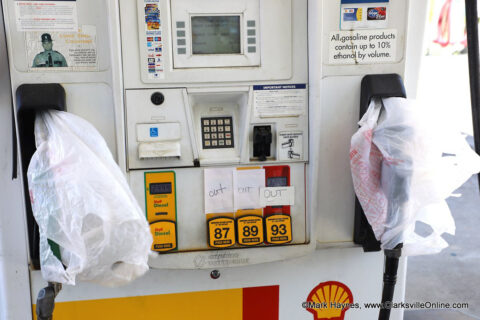 Gas pumps at Sam's Market on Highway 48.