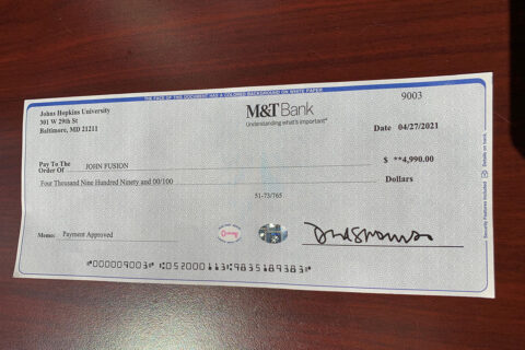 A photo of the Fake Check sent to Montgomery County Sheriff John Fuson.