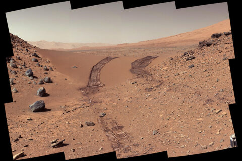 This look back at a dune that NASA's Curiosity Mars rover drove across was taken by the rover's Mast Camera (Mastcam) on February 9th, 2014 – the 538th Martian day, or sol, of Curiosity's mission. (NASA/JPL-Caltech/MSSS)