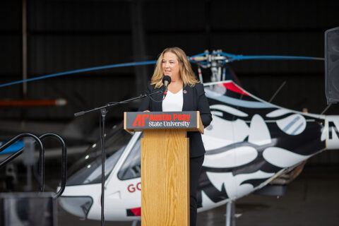 Dr. Karen Meisch, Austin Peay State University Dean of the College of STEM, speaking during the ceremony. (APSU)