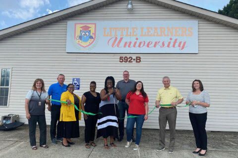 (L to R) Rose Melton, Montgomery County Mayor Jim Durrett, Tamika Buford, Tracy Waller, TeNeka Kennedy, Doug Jones, Dani Melton, Clarksville Mayor Joe Pitts, and Carlye Sommers.