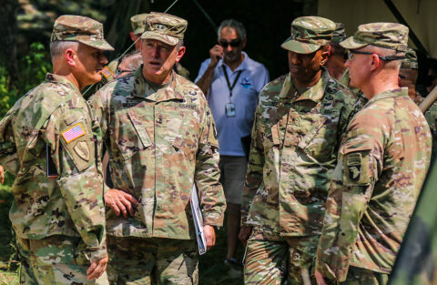 Soldiers from Headquarters and Headquarters Company, 3rd Brigade Combat Team, 101st Airborne Division (Air Assault), conduct a Command Post Modernization Operational Assessment July 22-26, at the Kinnard Mission Training Complex, Fort Campbell, KY. (Spc. Andrea Notter, 40th Public Affairs Detachment)