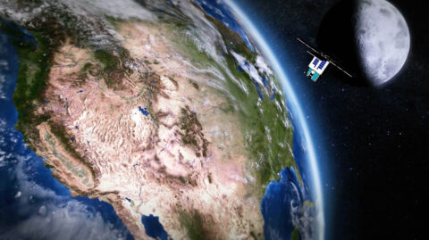 NASA’s Deep Space Atomic Clock has been operating aboard the General Atomics Orbital Test Bed satellite since June 2019. This illustration shows the spacecraft in Earth orbit. (General Atomics Electromagnetic Systems)