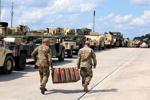Soldiers assigned to 3rd Brigade Combat Team, 101st Airborne Division (Air Assault) transport fuel containers onto the Fort Campbell Railhead August 10th in preparation for their Sea Emergency Deployment Readiness Training Exercise. SEDRE’s provide Soldiers the opportunity to hone in on an additional capability to win the fight. (Spc. Jacob Wachob, 40th Public Affairs Detachment) Soldiers assigned to 3rd Brigade Combat Team, 101st Airborne Division (Air Assault) transport fuel containers onto the Fort Campbell Railhead August 10th in preparation for their Sea Emergency Deployment Readiness Training Exercise. SEDRE’s provide Soldiers the opportunity to hone in on an additional capability to win the fight. (Spc. Jacob Wachob, 40th Public Affairs Detachment)