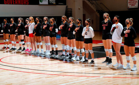 Austin Peay State University Women's Volleyball falls in four sets to Marshall Saturday afternoon. (Robert Smith, APSU Sports Information)