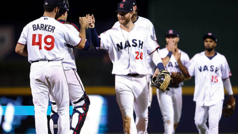 Nashville Sounds' Dustin Peterson hits Sacrifice Fly to Break Eighth Inning Tie against Gwinnett Stripers. (Nashville Sounds)