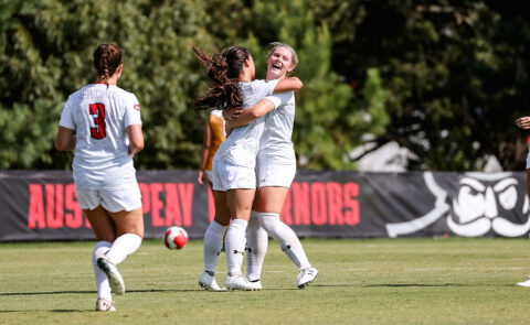 Austin Peay State University soccer midfielder Claire Larose’s brace kick-starts Govs victory in preseason opener against Bethel. (APSU Sports Information)