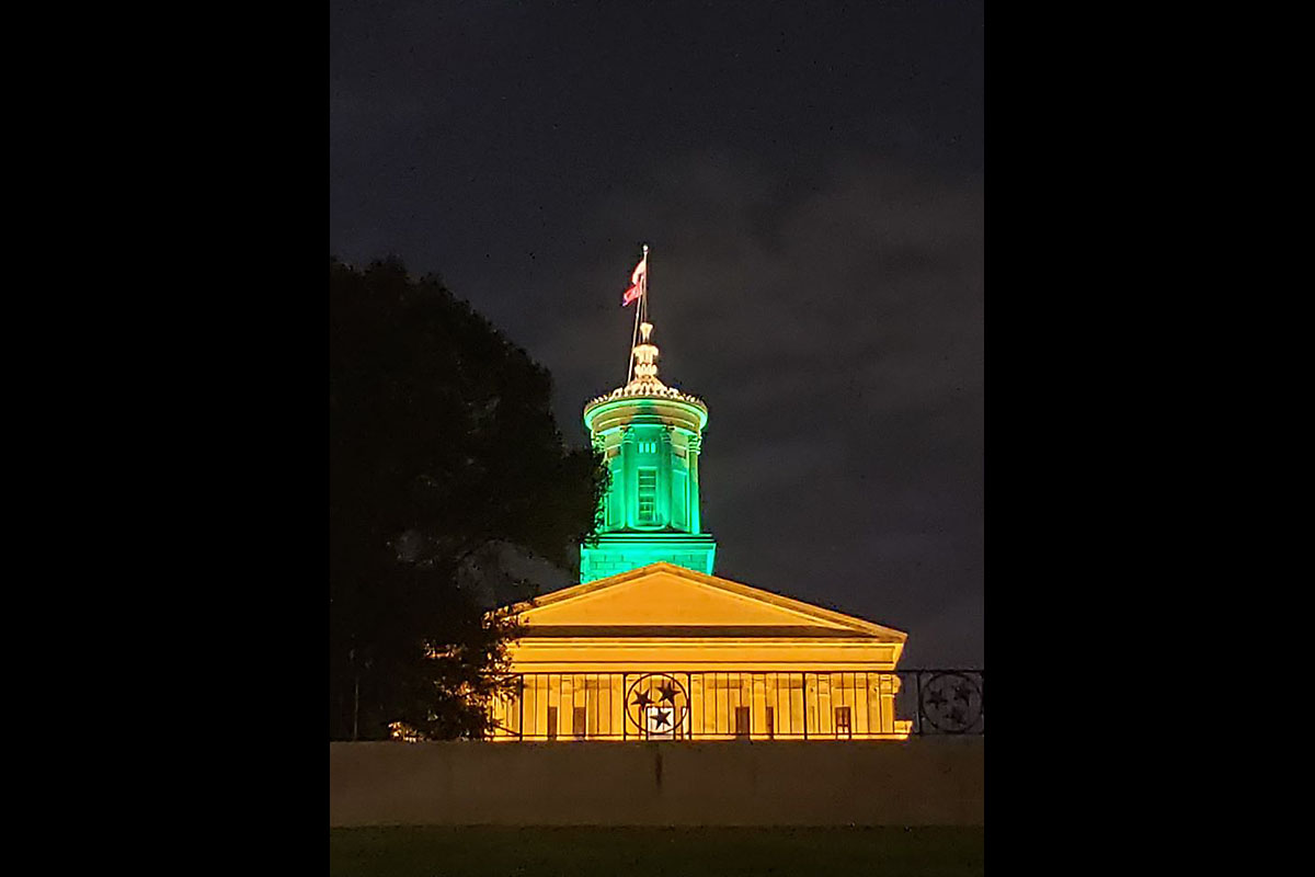 Tennessee Landmarks Lit Green for Child Support Awareness Month 