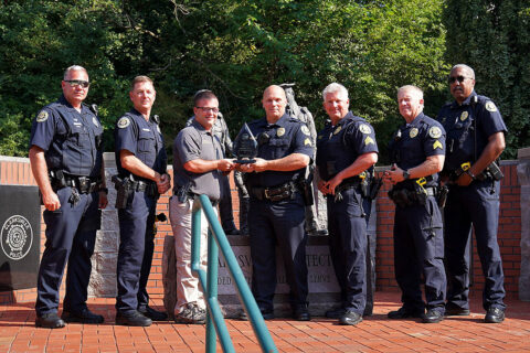 (L to R) Traffic Investigator Cody Bergen, Off. Robert Conery, Chris Gilmore (THSO Law Enforcement Liaison), Sgt. Bret Nortfleet, Sgt. Johnny Ransdell, Sgt. Cris Hill and Lt. Vincent Lewis. (Clarksville Police)