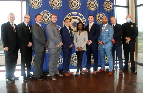 (L to R) Clarksville Mayor Joe Pitts, Zachary Walker, Christopher Owens, Robert Swanson, Keenan Driskell, Mary Foday, Noah Hopkins, Rodney Gilmore Jr., Adam Masel, and Clarksville Police Chief David Crockarell. (L to R) Clarksville Mayor Joe Pitts, Zachary Walker, Christopher Owens, Robert Swanson, Keenan Driskell, Mary Foday, Noah Hopkins, Rodney Gilmore Jr., Adam Masel, and Clarksville Police Chief David Crockarell.