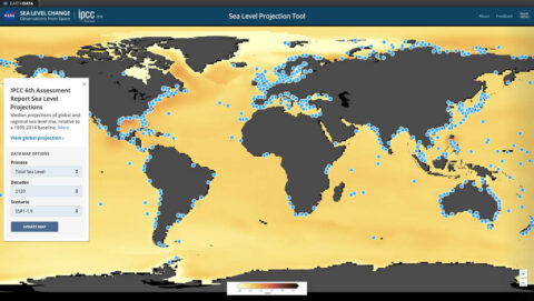 A new visualization tool will make data on future sea level rise from the Intergovernmental Panel on Climate Change more easily accessible to people around the world. (NASA/JPL-Caltech)