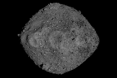 This mosaic of Bennu was created using observations made by NASA’s OSIRIS-REx spacecraft that was in close proximity to the asteroid for over two years. (NASA/Goddard/University of Arizona)