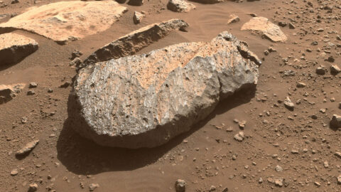 A close-up of the rock, nicknamed “Rochette,” that the Perseverance science team will examine in order to determine whether to take a rock core sample from it. (NASA/JPL-Caltech) A close-up of the rock, nicknamed “Rochette,” that the Perseverance science team will examine in order to determine whether to take a rock core sample from it. (NASA/JPL-Caltech)