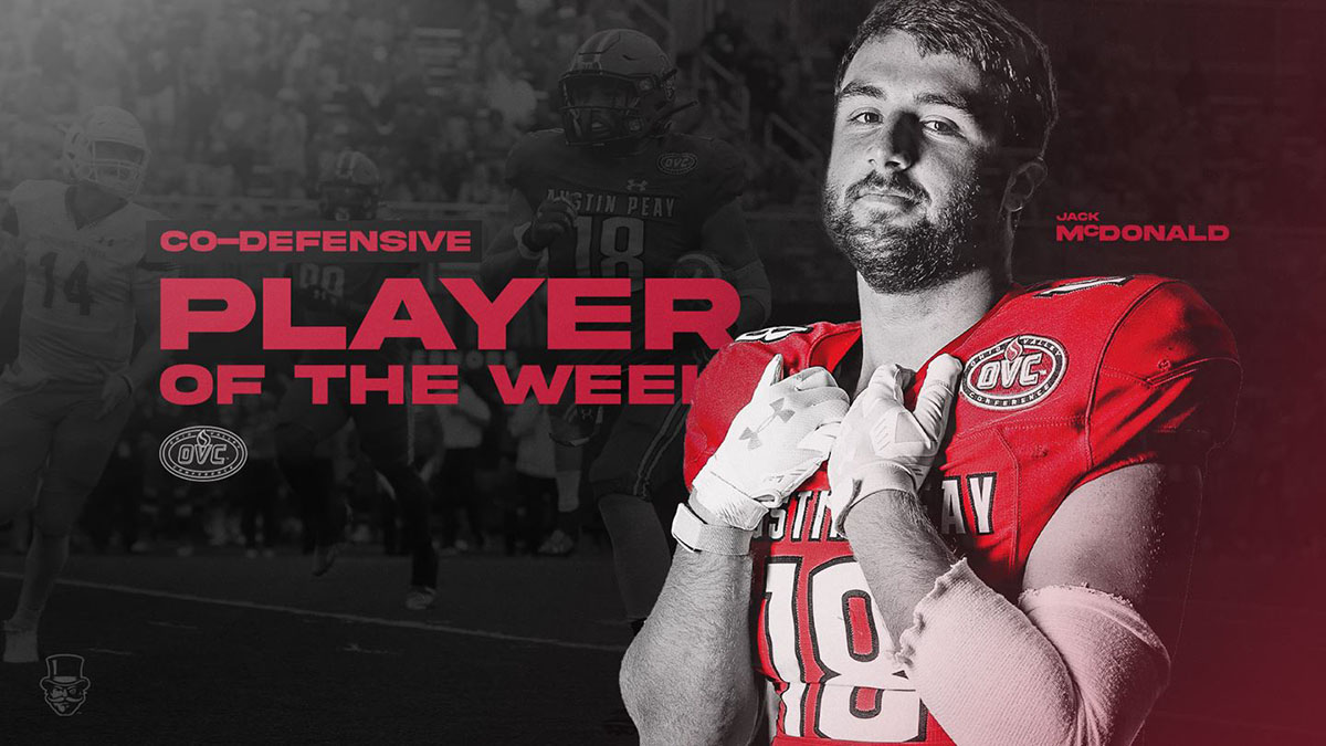 Austin Peay State University Football&rsquo;s Draylen Ellis, Jack McDonald earn shares of OVC weekly awards