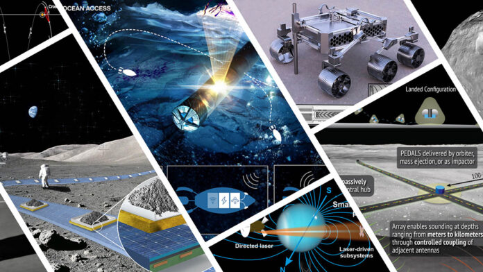 Illustrations of the projects that were selected for Phase I of the 2021 NASA Innovative Advanced Concepts (NIAC) program. (NASA)